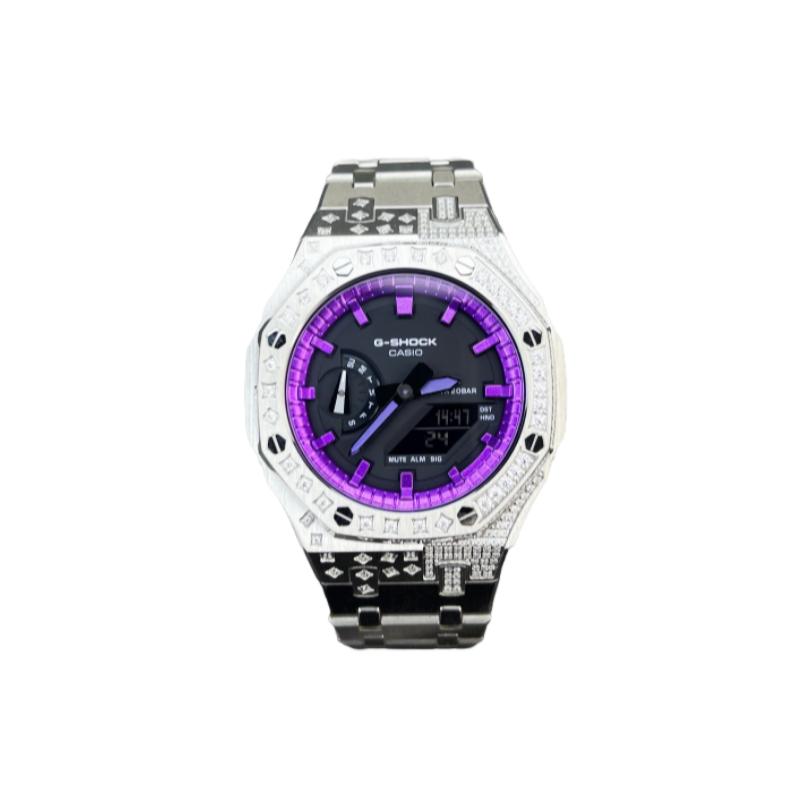 Casio Customized Watch Modified Series Star Diamond Case Electro-optical Purple Scale Ring Purple GA2100-7A(Watch6-GaiZhuang-DianGuangZiXingZuan)