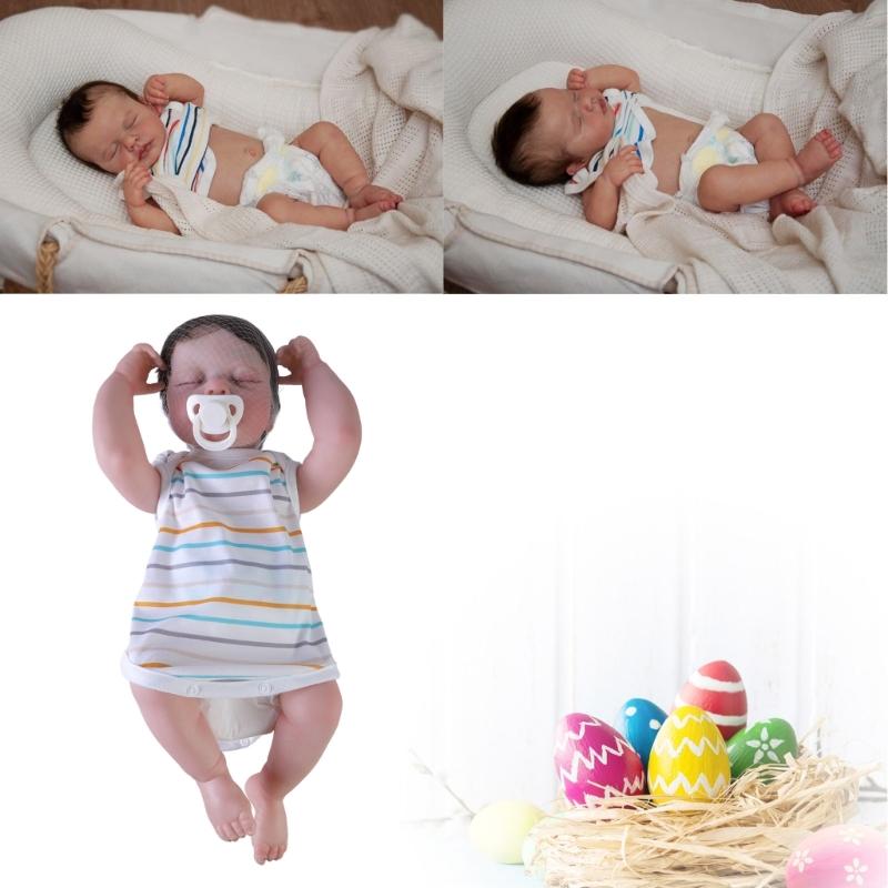 Sleeping Doll Re-born Baby Girl Eyes Close Handmade White Skin New Born Girl in Jumper- Vinyl Doll for Kid Collectors