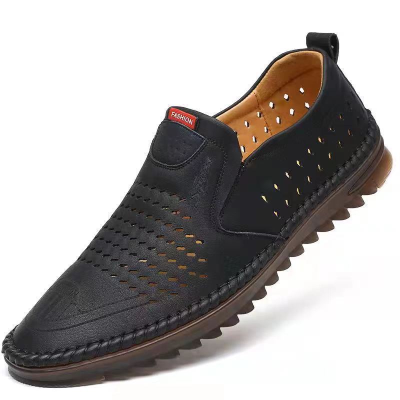 Fashion Men's Loafers Hollow Out Breathable Casual Leather Shoes Soft Sole Driving Shoes for Men New Dress Shoes Slip On Flats Moccasins