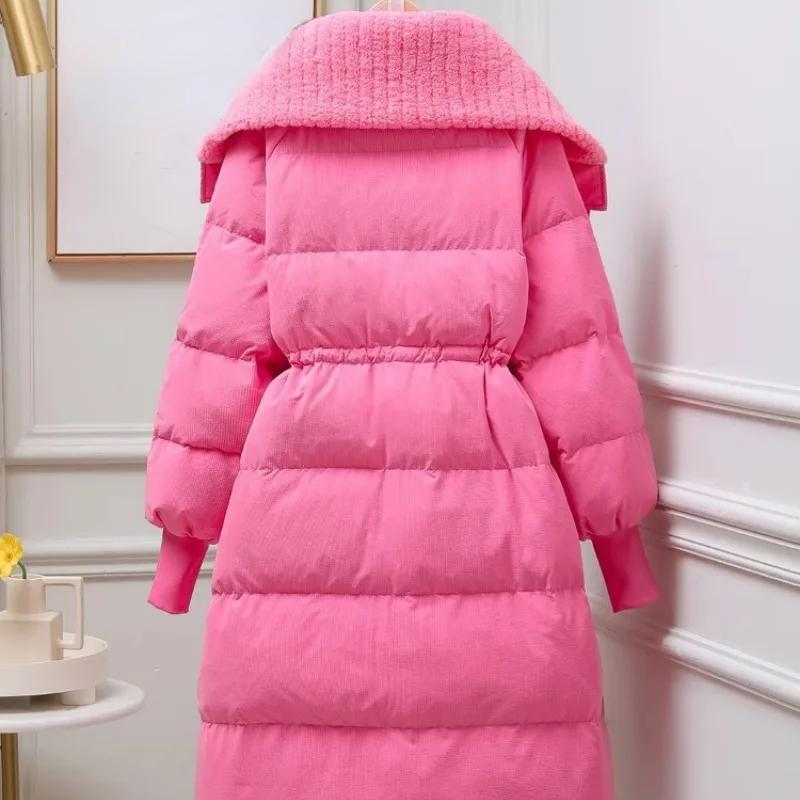 Cotton Jacket for Women in Winter, Mid Length Fashionable Design, Cotton Jacket Over Knee Length, Large Lapel Cotton Jacket