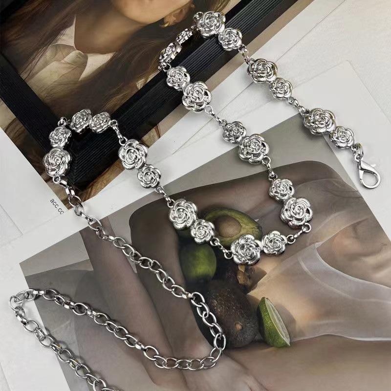 Metal Flower Waist Chain Retro Versatile Belt Women'S Dress Suit Jeans Decoration Waistband Clothing Accessories