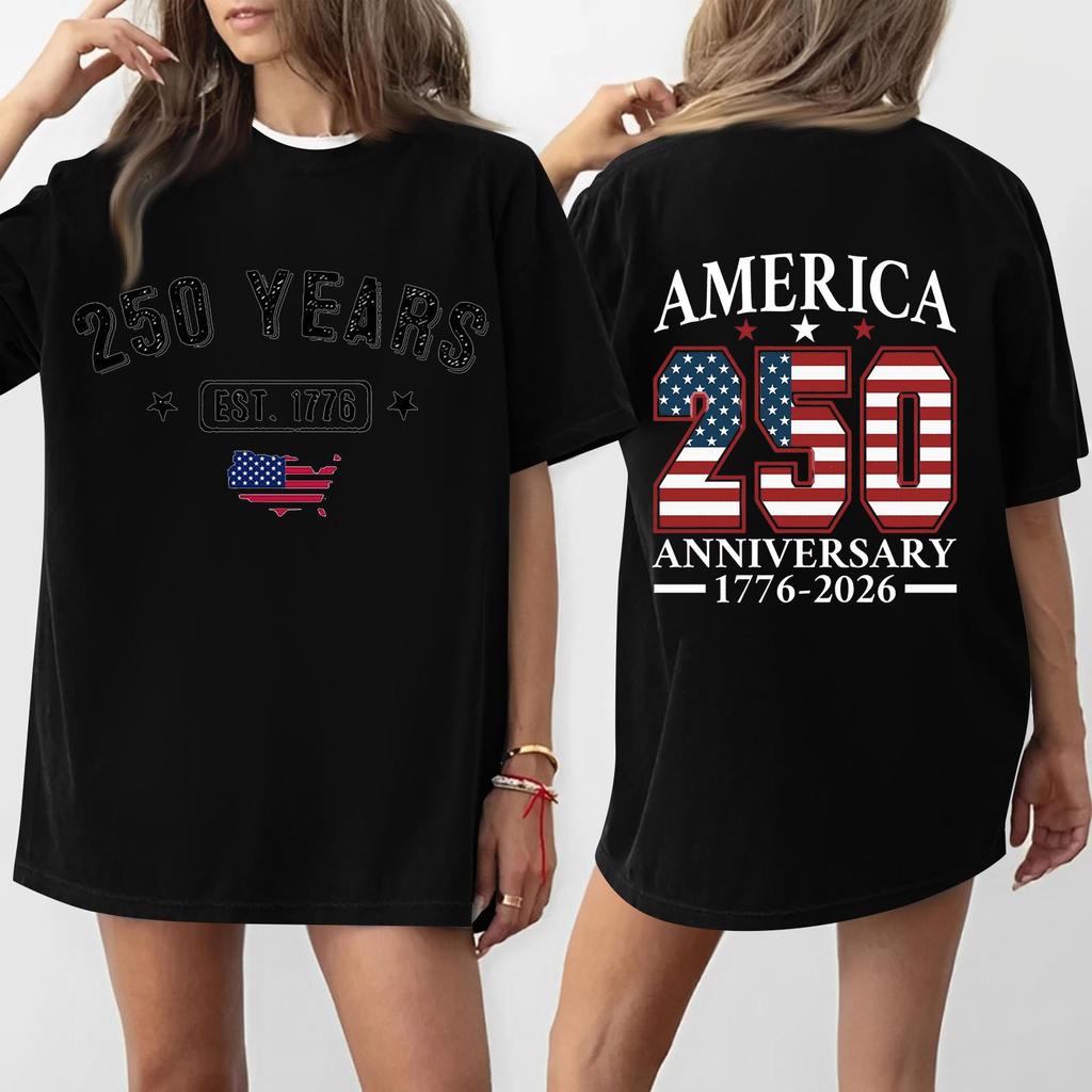 Damen Casual Unabhängigkeitstag 250. Jubiläum Bedrucktes T-Shirt Rundhals Pullover Kurzarm Oberteil