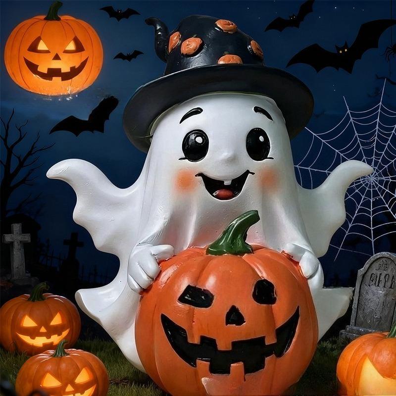 Halloween Ghost Pumpkin Resin Figurehead with A High-end and Niche Design for Desktop Decoration