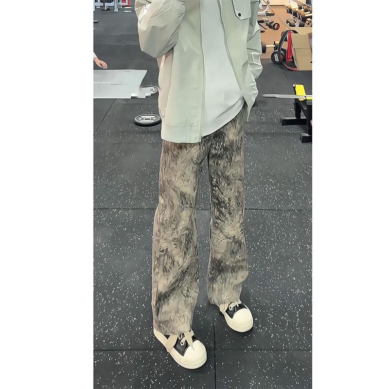 Tie-dye camouflage pants men's straight loose overalls American retro casual trend high street ruffian handsome jeans
