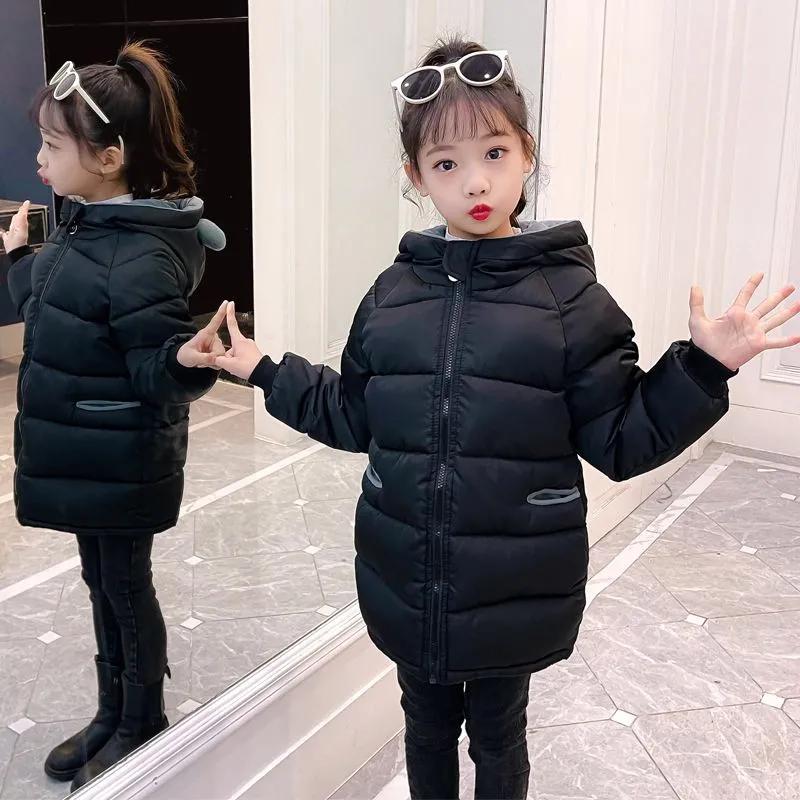 Girls' Winter Cotton-Down Outerwear - Warm, Thickened, Windproof Hooded Jacket | High-Quality Kids' Clothing