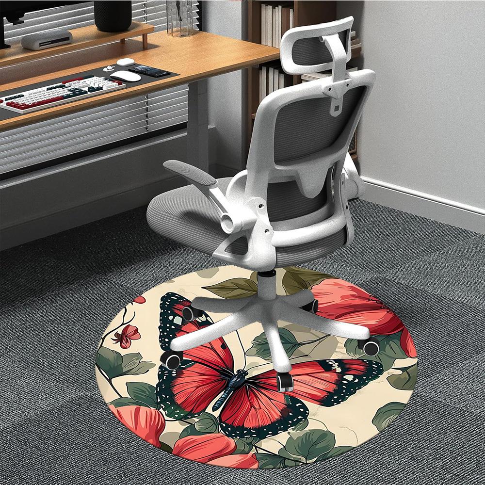 

1PC Butterfly Floral Office Round Area Rug, Indoor Mat Suitable For Office, Under Office Chairs Bedroom Living Room Home Decor, Room Deco 229 80cm by 80cm