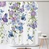 Plants Flower Shower Curtains Butterflies Bathroom Bathtub Decoration Waterproof Polyester Bath Curtain Home Decor with Hooks