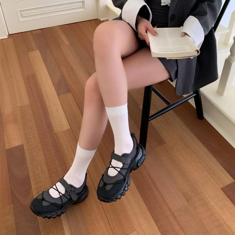 IPPEUM Ballerina Sneaker Shoes For Women Round Toe Black Mary Janes