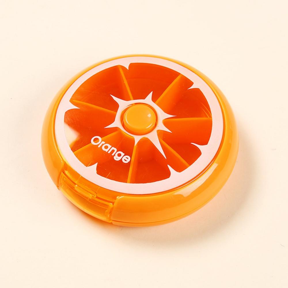 Cute Portable Mini 7 Grids Fruit Shape Pill Box Round Rotating Transparent Medicine Storage Box With Sealed Lid