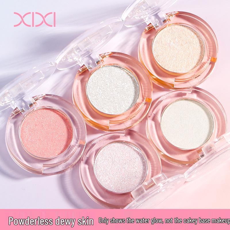 Xixi Silver Moon Highlighter Powder: Pearlescent Iridescent Korean-Style Eyeshadow & Contour Illuminating Powder