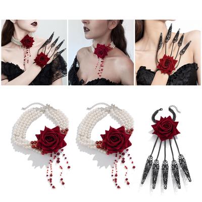 Elegant Pearl Necklace Rose Bracelet Statement Necklace Party Jewelry Wedding Accessory Tassels Neckpiece for Daily