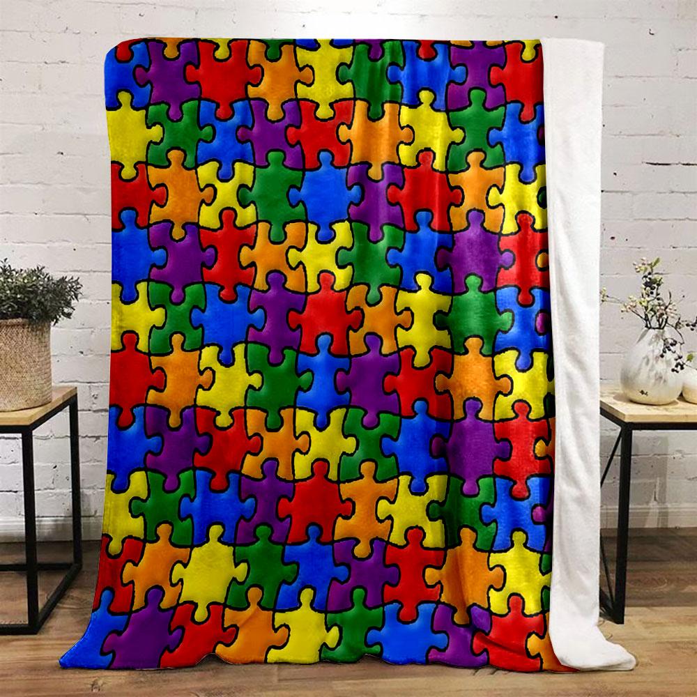 A Colorful Interlocking Puzzle Piece Pattern with Vibrant Hues. for All Seasons Blanket Lunch Break Throw Gift