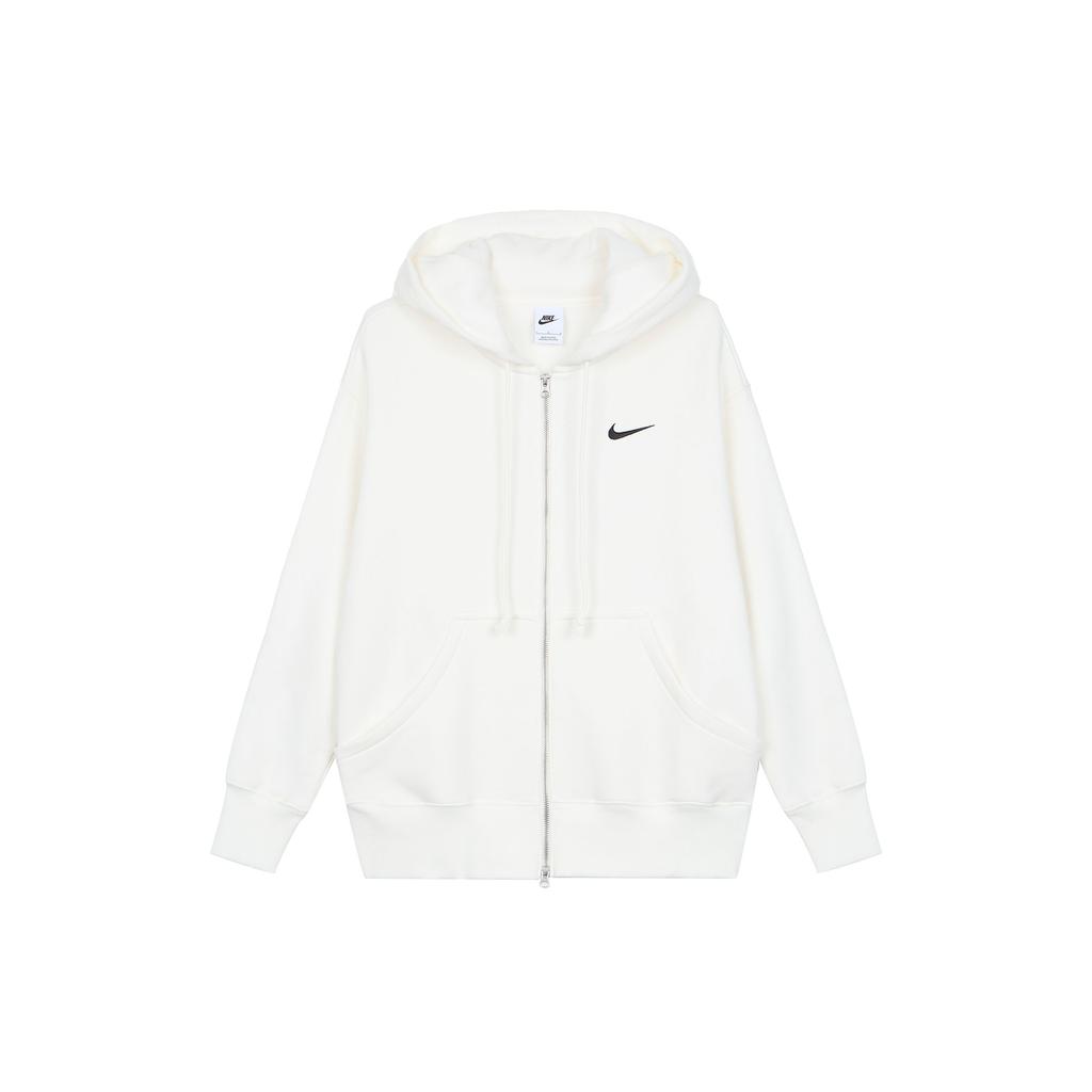 Nike Solid Color Logo Print Full Zip Hoodie With Long Sleeves Women Tops White DQ5759-133