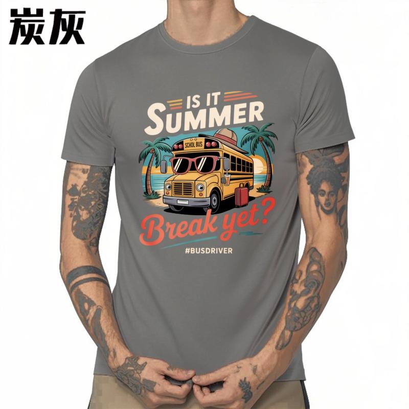 Tshirts for men Printed Women Crew Neck t shirt Black School Bus Summer Break Beach Scene Hiphop Unisex Teeshirt Trendy Tshirt