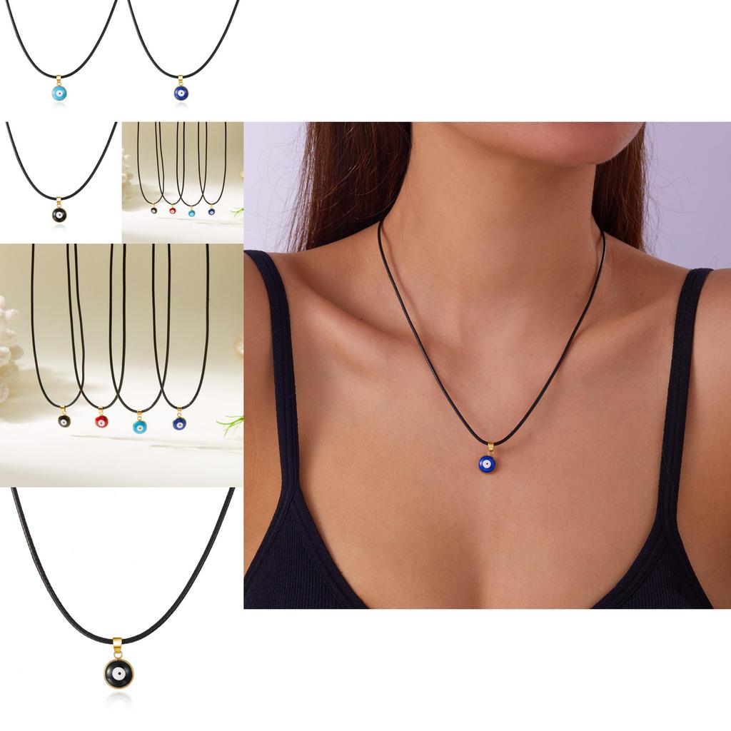 Creative Demon Eye Necklace With Leather Cord For Fashion Girls