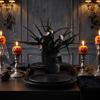 Spooky Skull Figurine, Black Red Rose Creepy Eyeballs Skeleton Halloween Table Centerpiece for Tabletop, Desk, Mantel, Shelf, Gothic Home Decor
