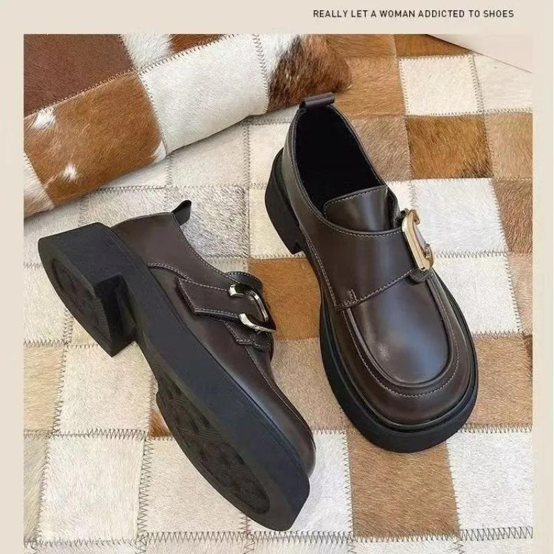 Ladies Shoes  Loafers Women's High Heels Fashion Office & Career Pumps Women Metal Decoration Round Toe Med Heel Shoes Women