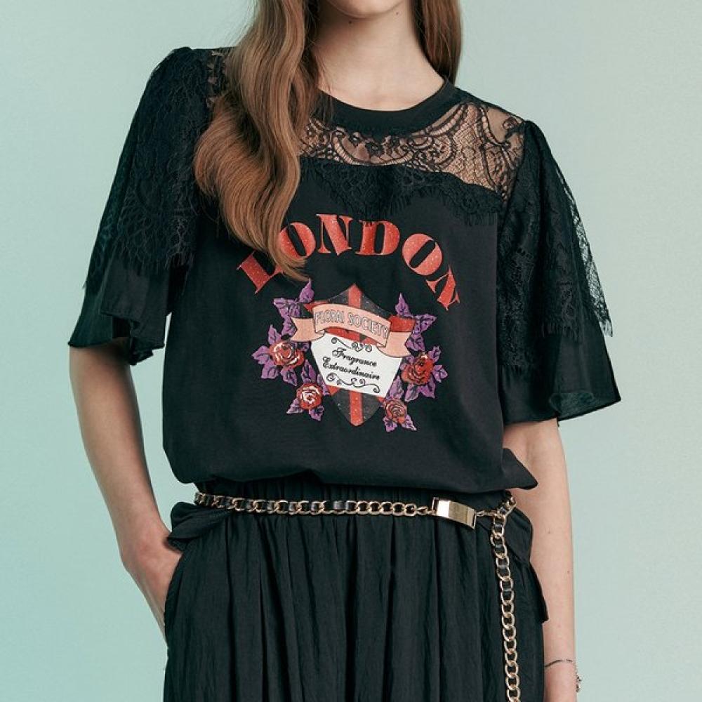 MAXZA Lace Block Emblem PrinT T shirT zc06qT029on