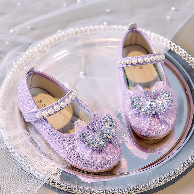 

New 2025 Spring/Autumn Princess Shoes: Little Girls Butterfly Rhinestone Leather Soft Sole Shoes for Everyday Outings 28