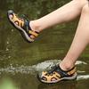 Outdoor Adventures, Men'S Breathable Hiking Sandals - Closed Toe, Fisherman Style, Black with Brown & Grey Accents
