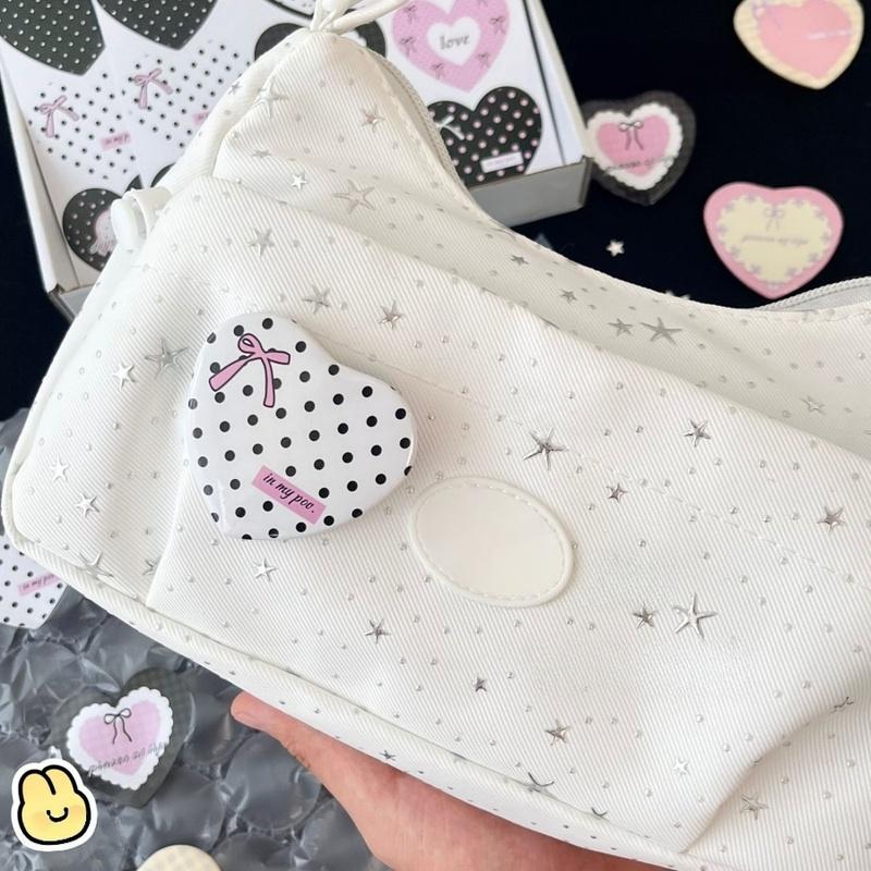 2pcs/set Cute Heart Shape Pins Sweet Bow Polka Dot Plaid Heart Kawaii Badges for Backpack Clothing Shcool Bag Pencil Case Decor