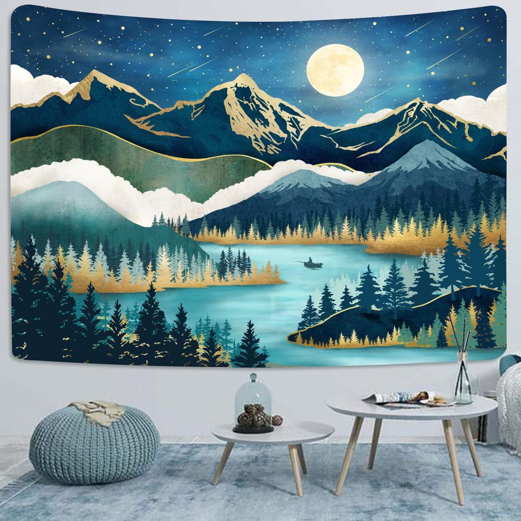 Mountain Tapestry Wall Hanging Forest Tree Art Tapestry Sunset Tapestry Nature Landscape Home Decor for Bedroom Living Room Dorm