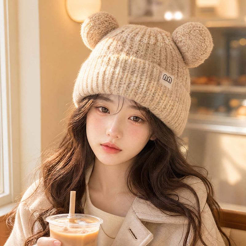Sweet Bear Ears Knitted Hat, Ear Protection, Windproof and Warm Autumn and Winter Hat, Soft Waxy and Cute Age-reducing Wool Hat