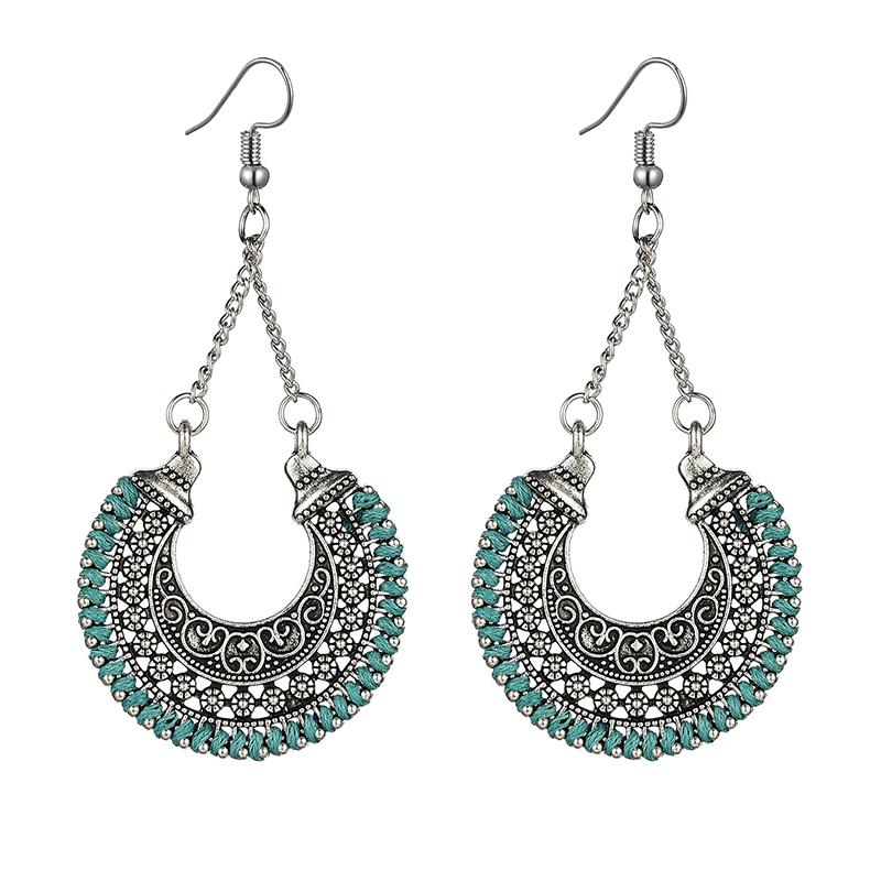 Bohemian Vintage Fashion Rope Wrap Earrings For Women Carved Hollow Geometric Drop Dangle India Earrings Boho Jewelry Wholesale