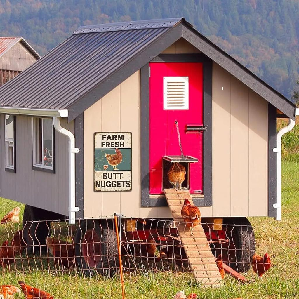 Vintage-Metallschilder, Hühnerstall-Schilder für Bauernhof-Hof-Dekoration, Bauernhof-Blechschilder für Zuhause, Küche, Outdoor-Dekoration, frische Butt-Nuggets