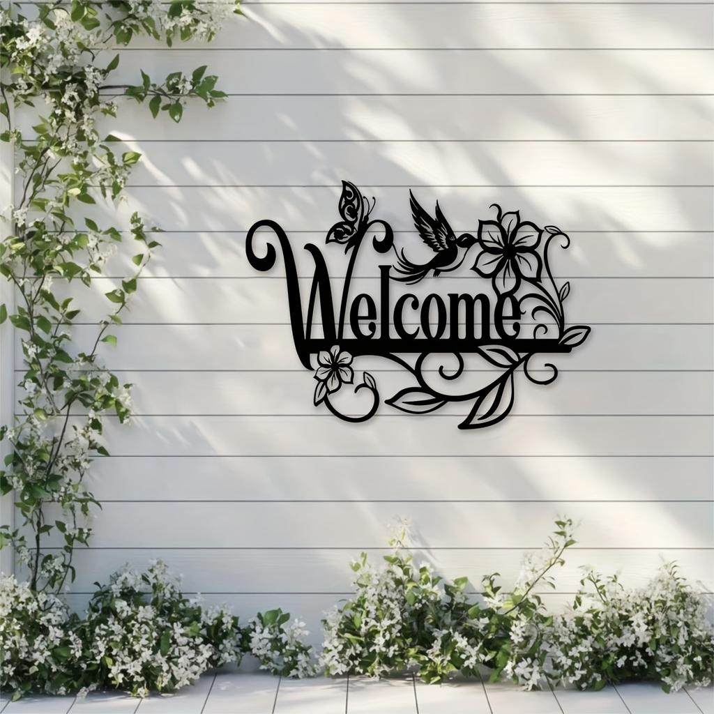 Stainless Steel Welcome Wall Art Floral Hummingbird Decor Outdoor Garden Wedding Gift