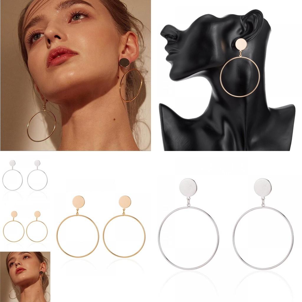 Elegant Oversized Circle Earrings Alloy Metal Chic Minimalist Big Hoops