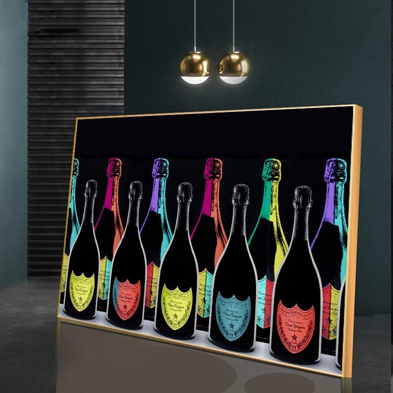 Champagne Bottle Wall Art Canvas Painting Luxury Poster Wine Bottle Print Picture Modern Home Room Wall Decor Unframed