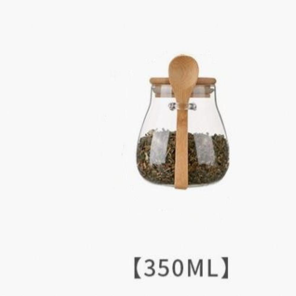 

Большая прозрачная стеклянная банка для хранения с ложкой, идеально подходит для закусок, чая и зерновых Small 350ml with spoon