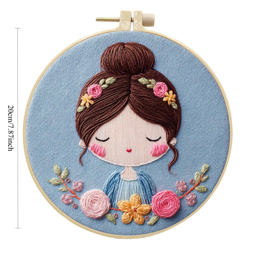 1 szt. Urocza Dziewczynka Wzór Kwiatowy i Roślinny Haftowany Zestaw do Rękodzieła z Tkaniny DIY