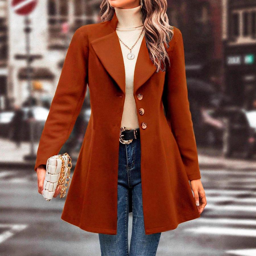 Abrigo de Lana Mezclada para Mujer, Estilo Nuevo Otoño Invierno, Cuello Alto, Corte Ajustado, Color Sólido, Moda, Temperamento