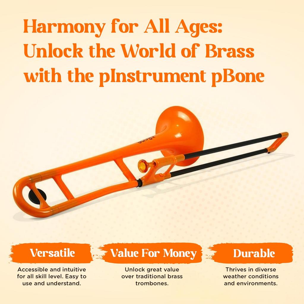 pInstruments pBONE Tenor Trombone in Bb, Lightweight and Durable ABS with Bio-Coated Antibacterial Coating, PBONE1O Orange [Includes Mouthpiece and Ca