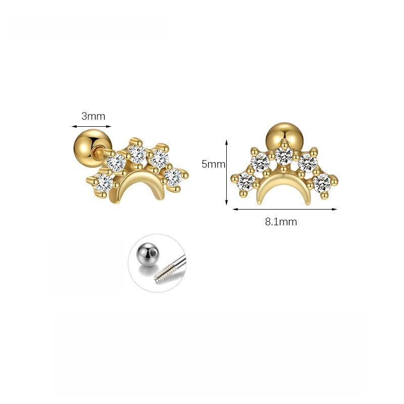 925 Sterling Silver Moon Star Stud Earrings - Shiny Zircon Inlaid Celestial Ear Jewelry for Women Gold/Silver Fashion Daily