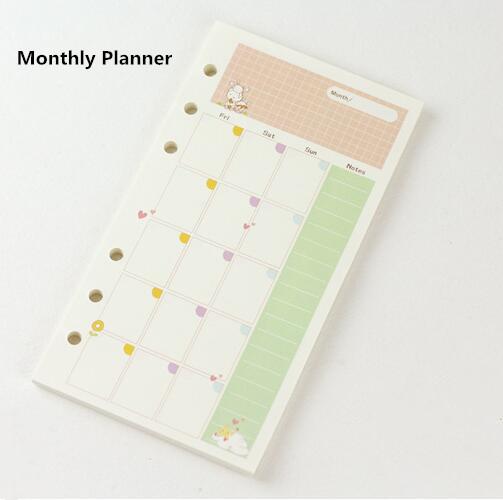 40Sheet Black A5 A6 6-hole Loose-leaf Refill Inner Page Colored Inner Pagel Line Grid Blank Weekly Inside Paper Stationery