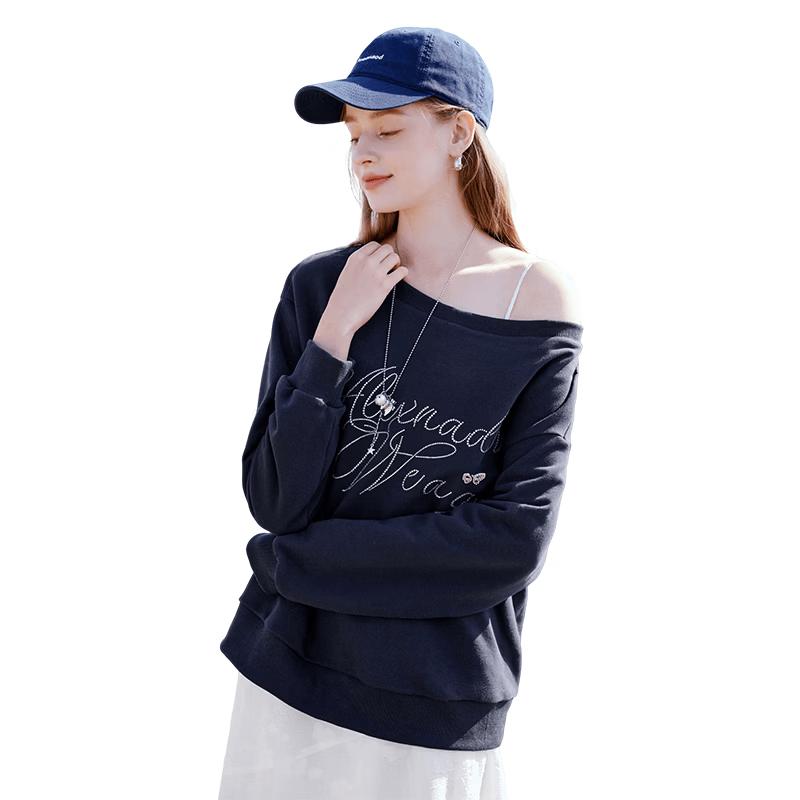 

Women s Slash Neck Letter Rhinestone Long Sleeve Sweatshirt XL