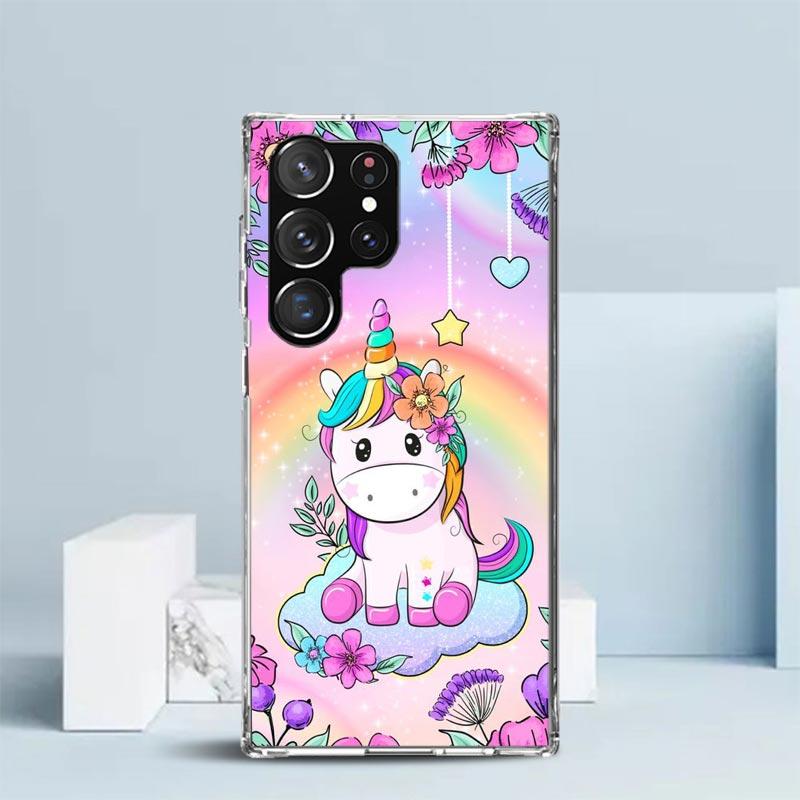 Rosa Einhorn Regenbogen Handyhülle Für Samsung Galaxy S24 S25 Edge S26 Ultra S22 S23 Plus S21 + S20 FE Weiche TPU Rückseite Galaxy S