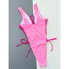 2025 Pink Lace Up Strapped Swimwear Women Sexy Hollow Push UP One Piece Swimsuit Blackless Beach Bathing Suit