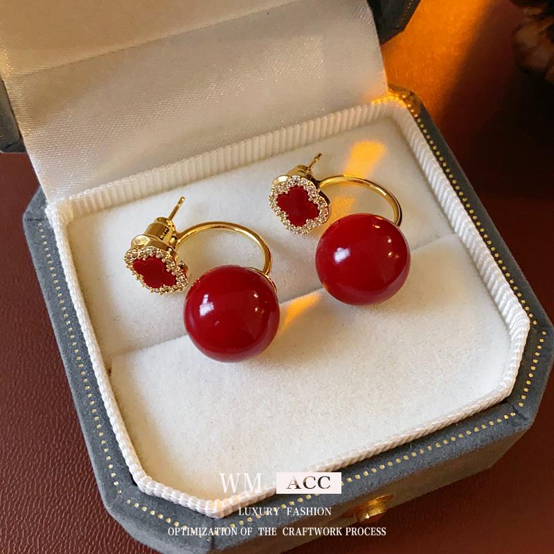 Gold Plated Silver Needle Flower Ball Earrings - Fashionable Retro Two-Wear High-End Versatile Earrings