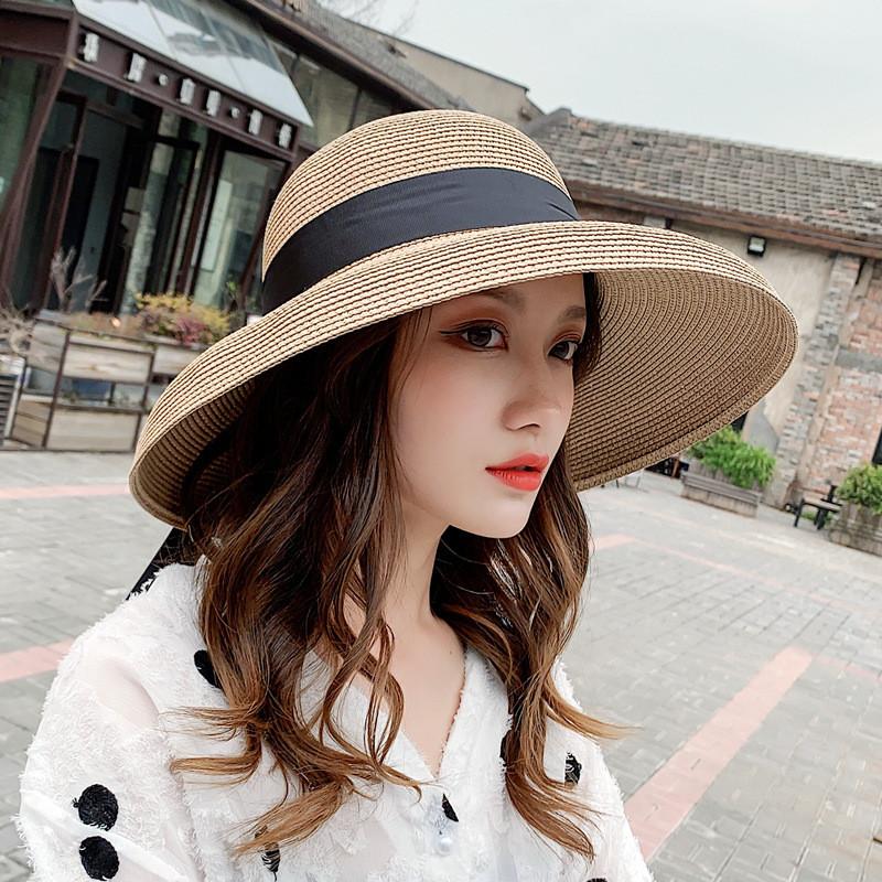 

Vintage Hepburn Style Straw Hat Sunshade Wide Brim For Beach And Summer Outdoor Use