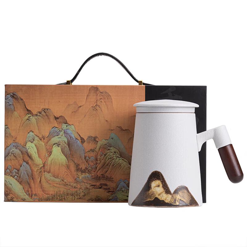 A Thousand Li of Rivers and Mountains Hand-Painted Ceramic Tea Mug with Infuser