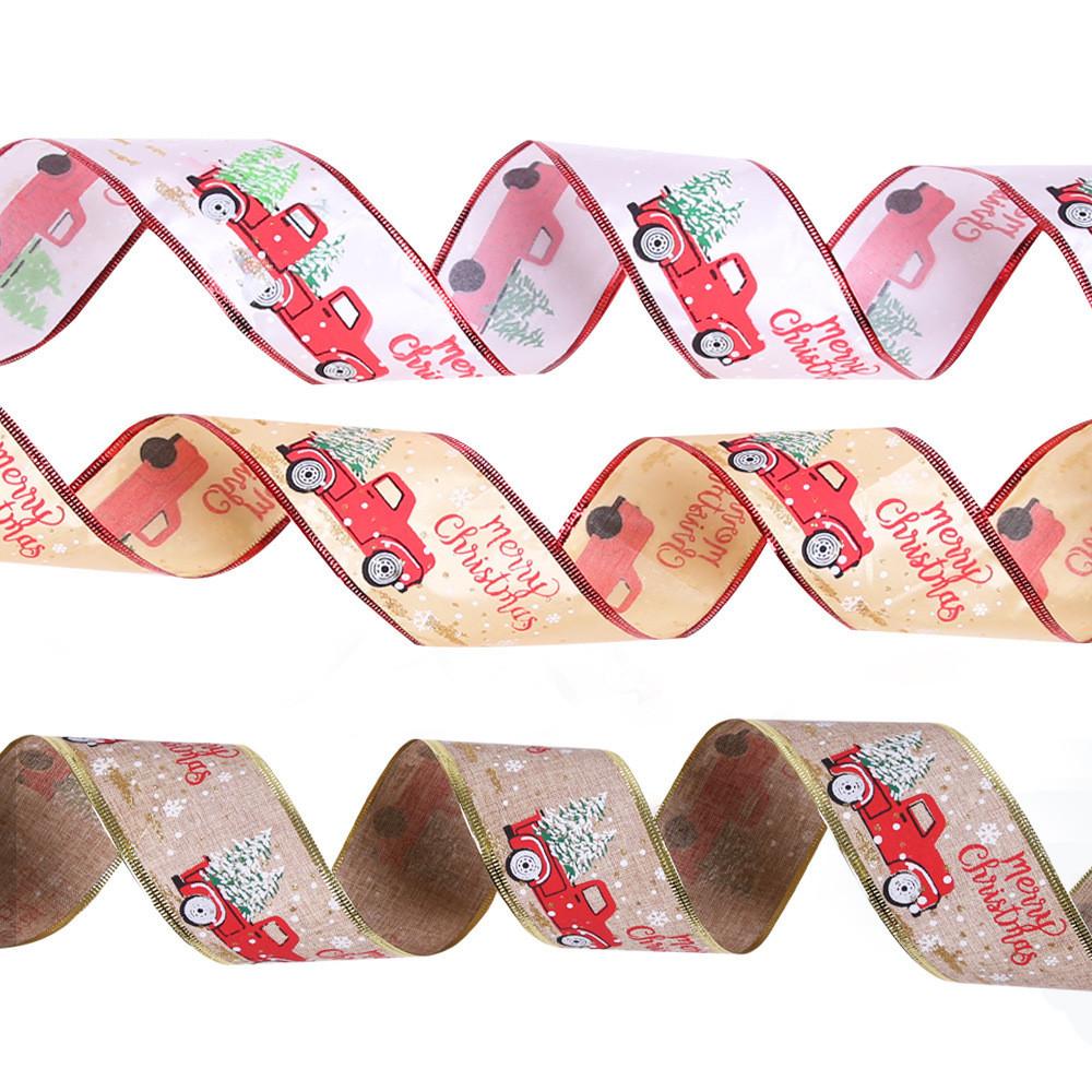 10 Charming Meter Christmas Car And Tree Decor Sparkly Gold Printed Ribbon Fabric