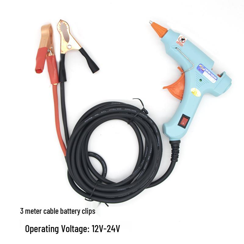 12-24V Car Hot Melt Glue Gun with DC Battery Clip & Cigarette Lighter Plug for Outdoor and Model Airplane Use