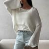 Dame Strikketopper Rund Hals Langermet Genser Topper Løs Passform Ensfarget Høst Pullover Topper Strikk