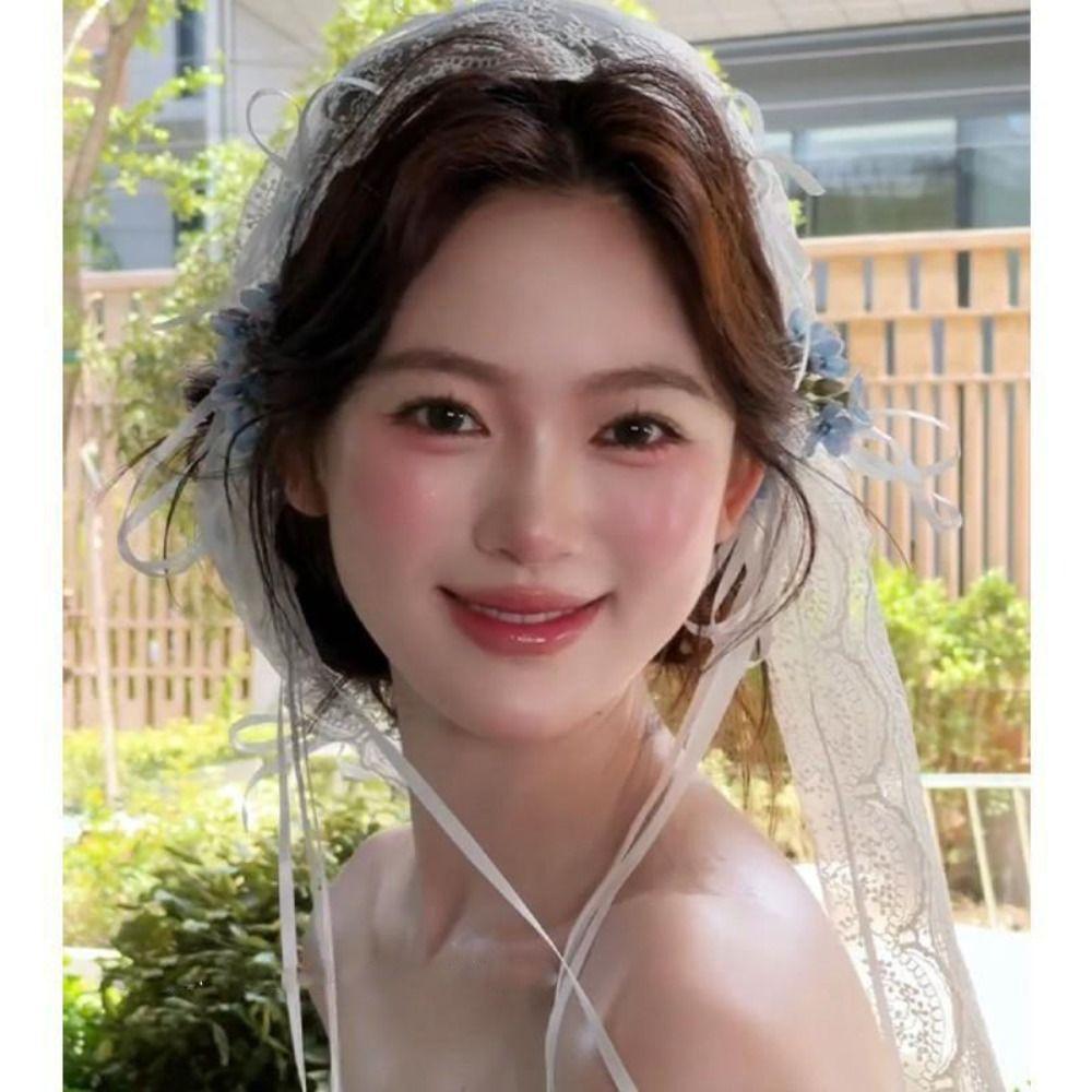 הינומה לחתונה רטרו בסגנון צרפתי רקומה לכלה כיסוי ראש לחתונה לכלה קשת תחרה סרט ראש ארוך