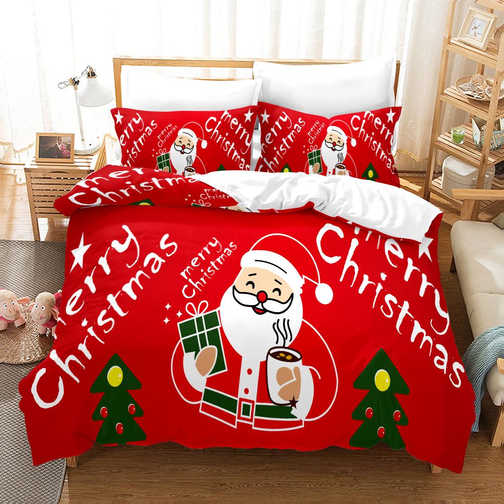 Christmas - Santa - Style Digital Printed Duvet Kit - Polyester - Bedroom Decor -1 Bed cover +2 Pillowcases (no pillow core)