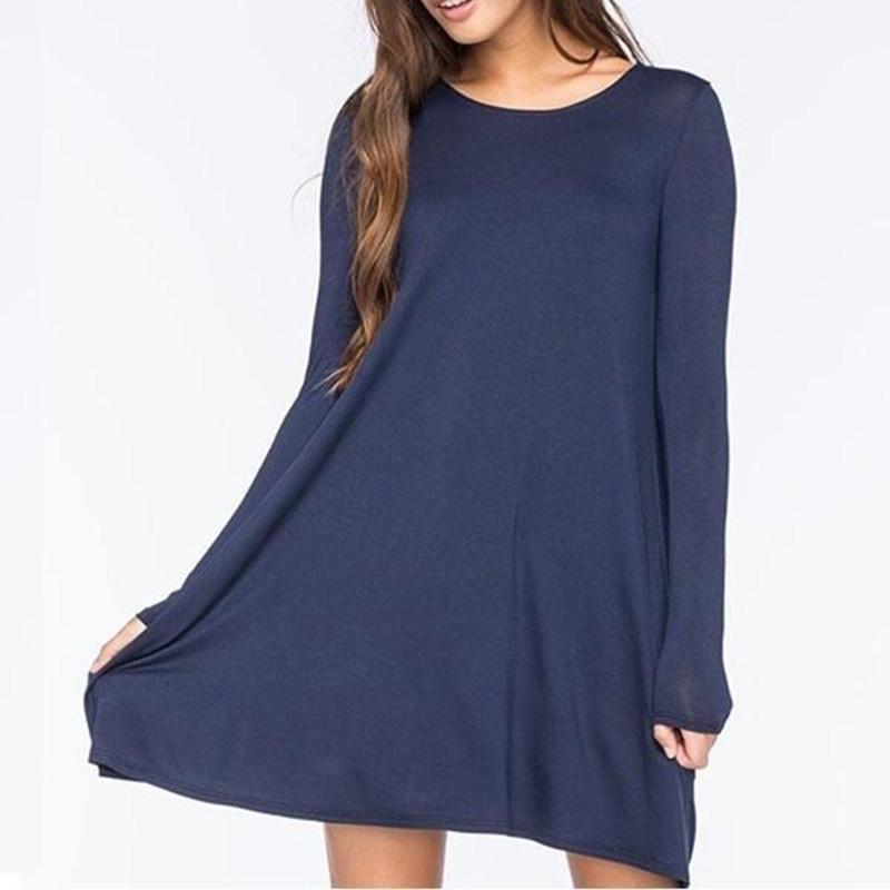 Elegant Women Autumn Fashion Basic Loose Slim Long Sleeve Mini Dress In S-5xl